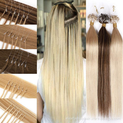 Wholesale factory price double drawn virgin Micro Bead Human Hair Micro Ring Loop Hair Extensions micro loop hair extensions